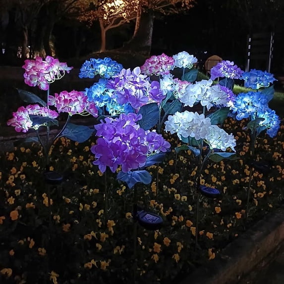 4 Pack Solar Garden Lights Large Realistic Hydrangea Ball Flower Stake Lights Outdoor Waterproof LED Colorful Lights for Lawn Patio Pathway Yard Decor Ideal Holiday Gift