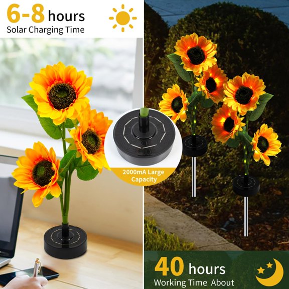 4 Pack Solar Garden Lights Outdoor Waterproof - Sunflower Solar Flower Lights with Larger Solar Panel, Color Changing Flower Lights for Yard Pathway Cemetery Lawn Patio Decor, Gifts for Mom