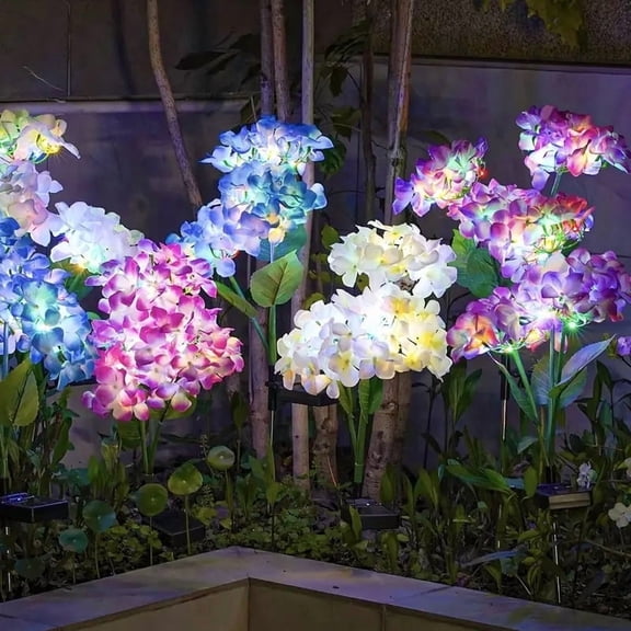 4 Pack Solar Garden Lights Realistic Hydrangea Garden Stake Lights, Solar Powered Flowers For Lawn Decoration, Backyard Decor, And Gift Giving (pink+purple+white+blue)