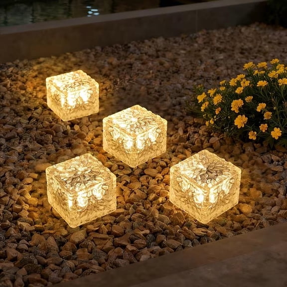 4-Pack Solar Ice Rock Cube Lights for Outdoor Garden Decor