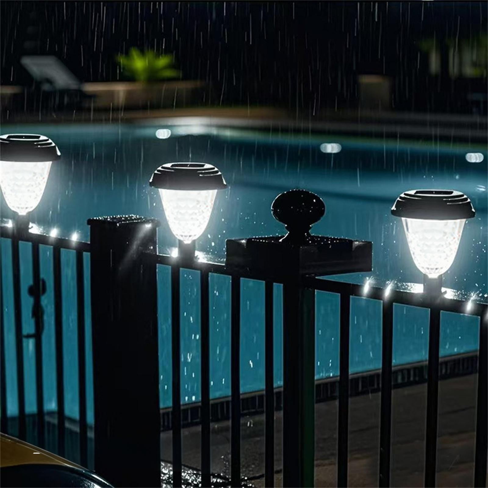4 Pack Solar LED Pool Fence Lights, IP65 Waterproof Outdoor Warm White Night Lights, Energy Saving Decorative Lamp for Above Ground Pool Patio Backyard Fence Decor