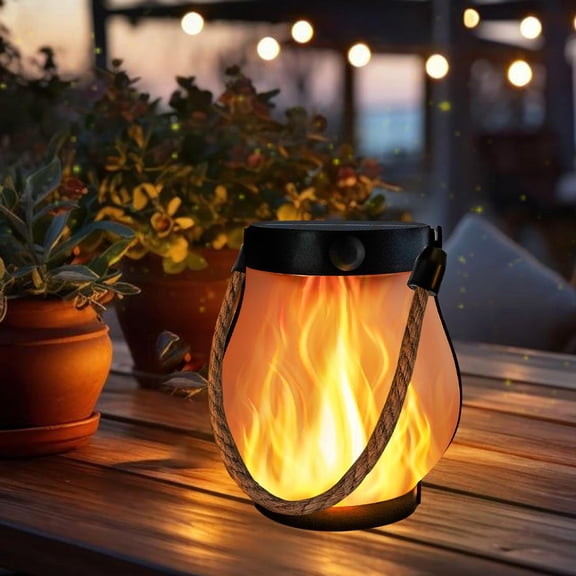 4 Pack Solar Lanterns Outdoor Waterproof, Solar Lantern with Dancing Flame, 2 Lighting Modes, Dual Charging USB & Solar, Solar Outdoor Lights with Rope Handle for Camp Garden Tree Tabletop Decor