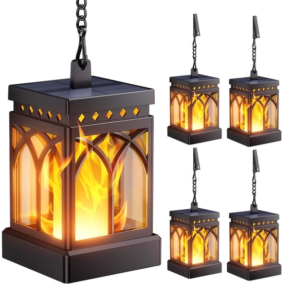 4 Pack Solar Lanterns Outdoor Waterproof, Upgraded Flickering Flame Modes + Constant Modes Hanging Solar Lantern Lights for Outside, Lanterns Decorative Outdoor for Garden Table Yard Tree Decor
