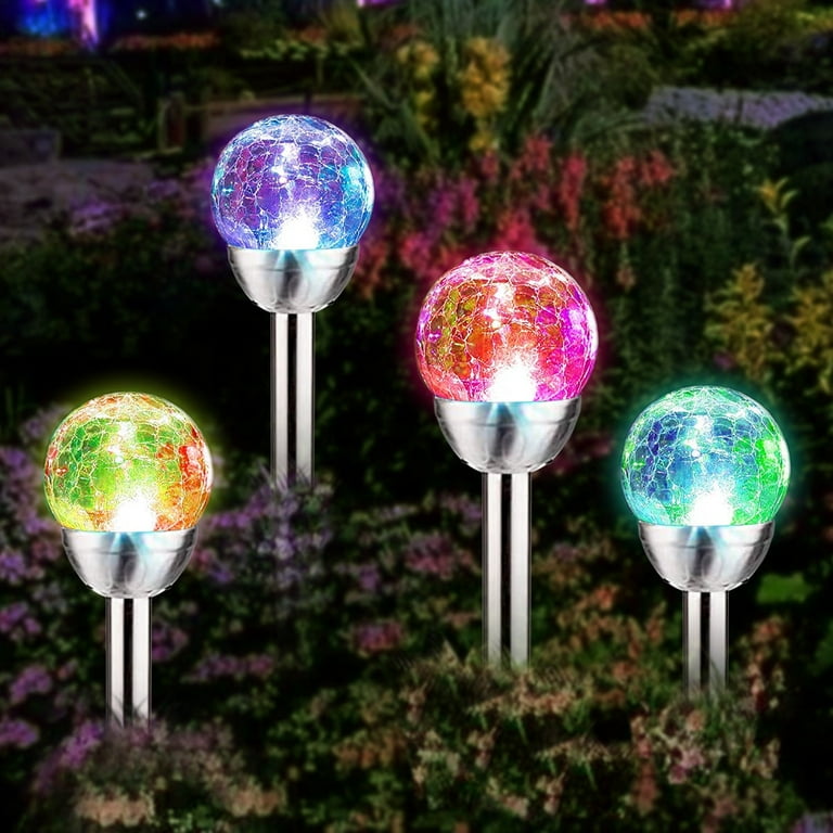 4 Pack Solar Lights Outdoor Cracked Glass Ball Solar Garden Lights Decorative Landscape Light for Patio Pathway Walkway Lawn Decor Multicolor