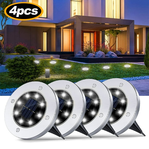 4 Pack Solar Lights Outdoor, Disk Lights Solar Powered, Outdoor in-ground Solar Lights for Landscape, Walkway, Lawn, Steps Decks, Pathway Yard Stairs Fences, LED lamp, Waterproof(White)