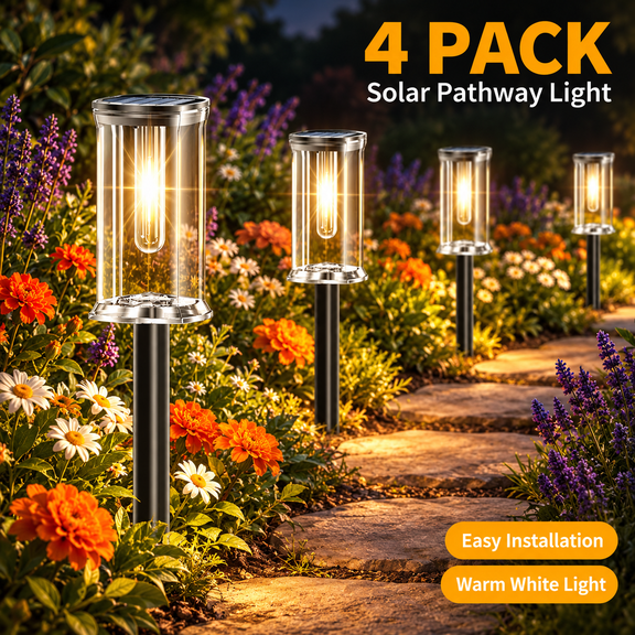4 Pack Solar Lights Outdoor,Solar Pathway Lights Waterproof GardenLight, Solar Lights Pathways LED Landscape Lighting for Walkway, Driveway, Path, Yard, Patio Decor, Warm White