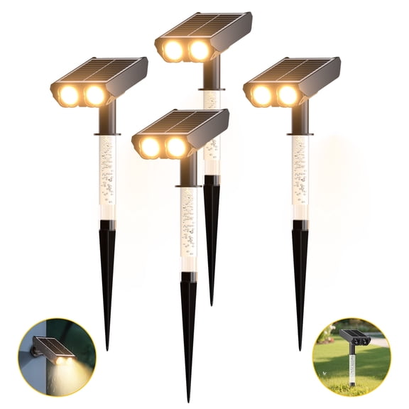4 Pack Solar Lights Outdoor Waterproof: 2 IN 1 Solar Spot Lights with 2 Lighting Modes & PC Light Guide Column for Tree Garden Yard Pathway,Warm Yellow 3000k Landscape Lights,IP65