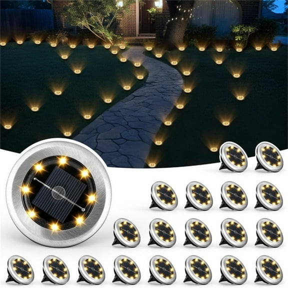 4 Pack Solar Lights Outdoor Waterproof - 8 LED Solar Pathway Lights for Garden, Yard & Walkway, Warm White Landscape Lighting for Patio, Driveway & Deck