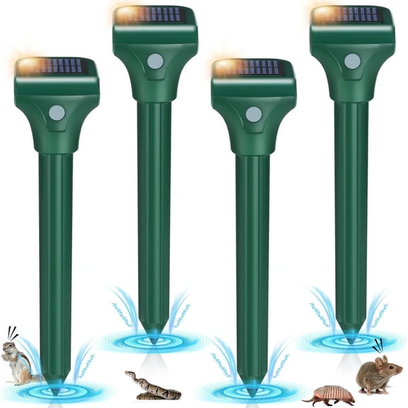 4-Pack Solar Mole Repellent, IP65 Waterproof Ultrasonic Pest Repeller for Yard & Garden, Vole, Gopher, Groundhog, Rodent, Chipmunk & Outdoor Animal Control