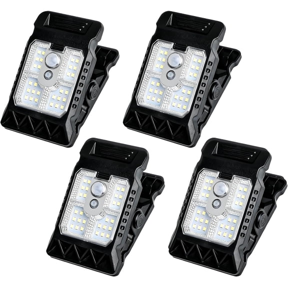 4 Pack Solar Motion Sensor Clip Light Waterproof Outdoor Clip On LED Lamp, 3 Modes Adjustable for Garden, Garage & Patio