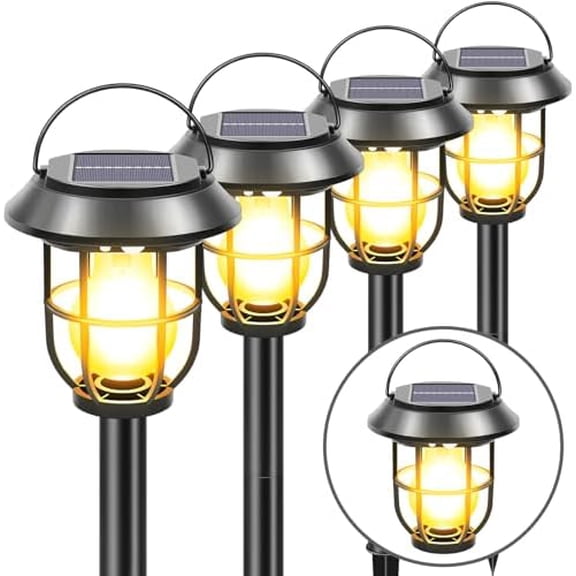4 Pack Solar Motion Sensor Pathway Lights Outdoor, Tungsten Bulb Induction Wall Light, 3 in 1 Hanging Lantern, Waterproof Auto On/Off Landscape Lighting for Garden/Patio/Yard/Walkway