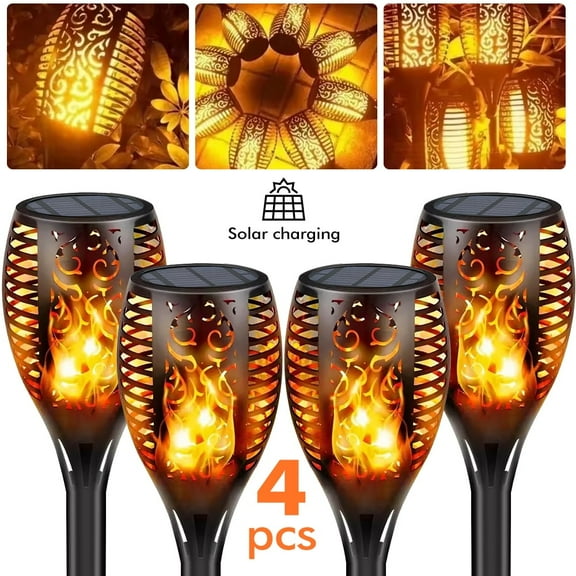 4 Pack Solar Outdoor Lights,High& Large Flickering Flame Solar Torch Lights,LED Waterproof Outdoor Lighting Solar Powered for Outside Garden Home Patio Pathway ,Yellow