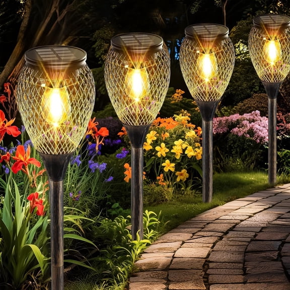 4 Pack Solar Pathway Lights Outdoor,IP65 - Bright Outdoor Solar Lights for Yard,Auto /Off Solar Driveway Lights,Solar Path Lights for Walkway Driveway Garden