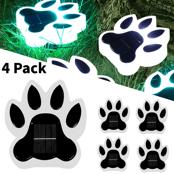 4 Pack White Solar Ground Lights,Outdoor LED Pathway Lights,Paw Print Lights,Waterproof Bear Paw Light for Lawn Ground Garden Decoration