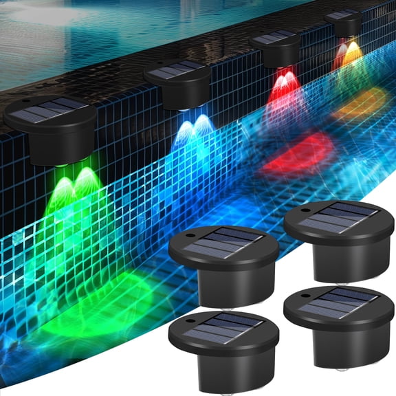 4-Pack Solar Pool Lights, RGB Color-Changing Pool Lighting, Outdoor Waterproof LED Deck Lights for Decorate Pools, Deck, Steps, Terraces