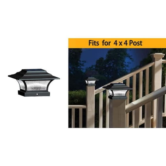 4-Pack Solar Post Cap Lights (2 Boxes with 2) Outdoor Waterproof LED for 4x4 Wooden Posts, Garden, Deck, Wall, Gate, Garage (Black)