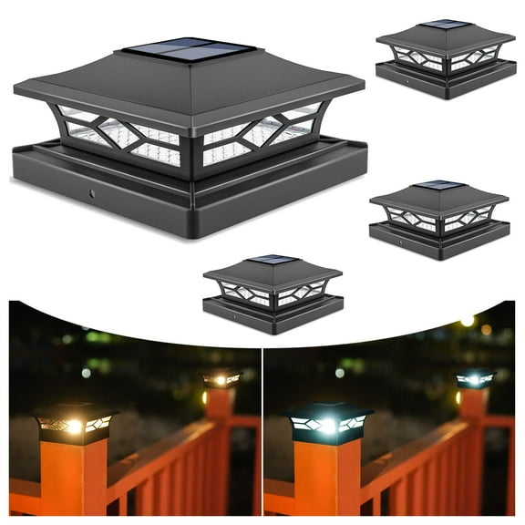 4-Pack Solar Post Cap Lights Outdoor, Waterproof Fence & Deck Lighting for 4x4/6x6 Wooden or Vinyl Posts, 2 Color Modes (Warm White/Cool White), Easy Installation, No Wiring Needed