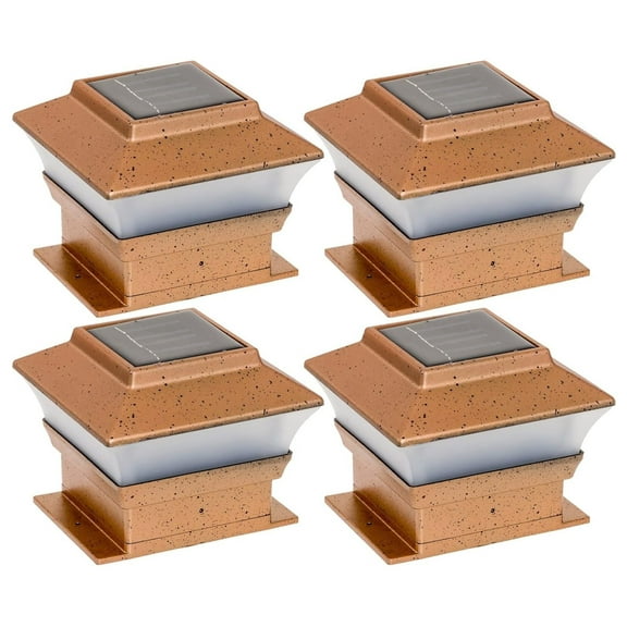 4 Pack Solar Powered Copper Outdoor Garden Deck Patio Fence Pathway Post Light for 4x4 Wood Posts