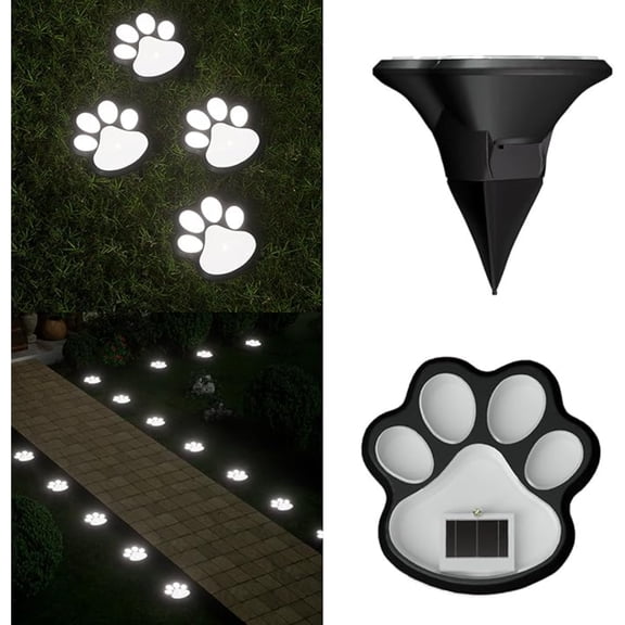 4 Pack Solar Powered Dog Paw Print Outdoor Pathway Lights, Waterproof Auto On/Off In-Ground Decorative Lights for Garden Lawn Yard Walkway