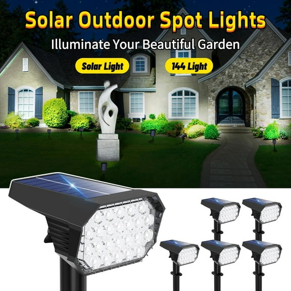4 Pack Solar Powered Outdoor Spot Lights Outside Landscape Waterproof 96 LEDs Spotlights Dusk to Dawn for House Yard Tree, Plants, Walls, Path, Garden, Statues, Superior Accent Lighting, 2 Modes
