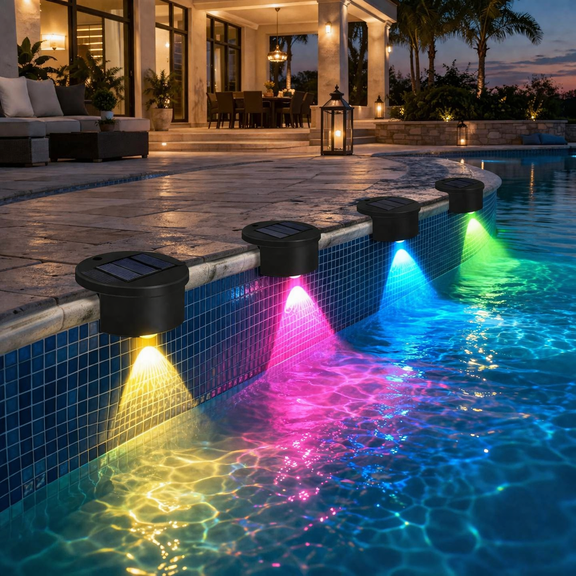4 Pack Solar Powered Pool Lights Outdoor, Waterproof LED Pool Edge Lights for Inground & Above Ground Pools, Wireless Dusk to Dawn Auto On/Off Swimming Pool Decorations for Backyard Patio