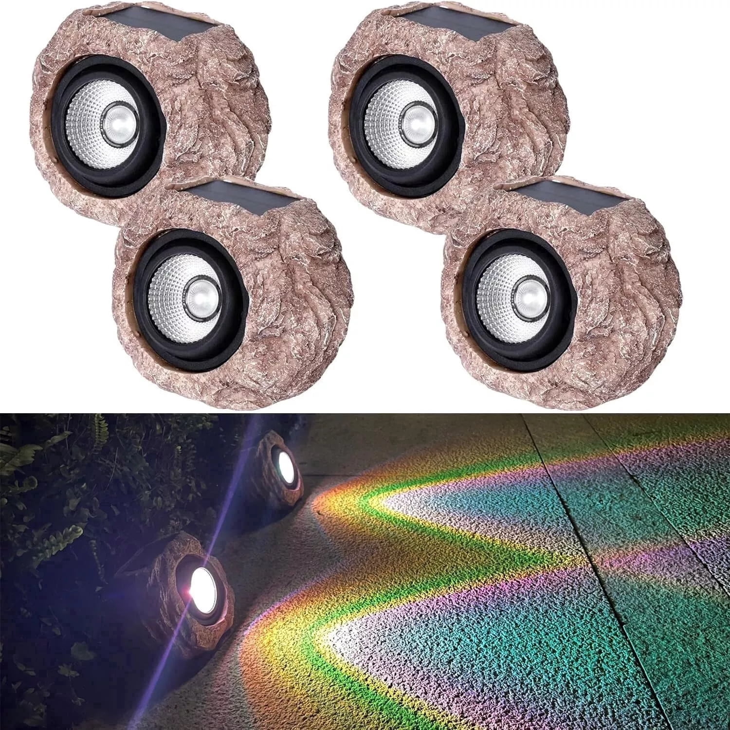 Kanstar Solar Rock Landscape Light Asian Inspired Waterproof Solar Powered LED Dusk to Dawn 4 pack