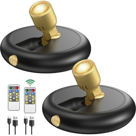 SZRSTH LED Spotlight Indoor - 2Pack Battery Spot Light with Dimmable Timer Remote for Wall Display Painting Dartboard Artwork Accent