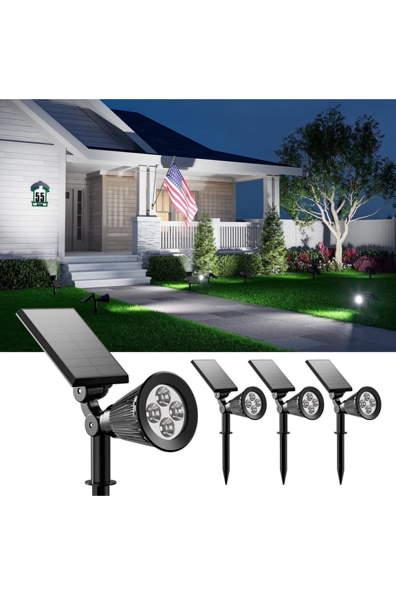 4 Pack Solar Spotlights Outdoor Bright Waterproof LED Landscape Flood Lamp Focus Uplighting for Tree, Plant, Flag, Mailbox, Bush, Yard, Garden