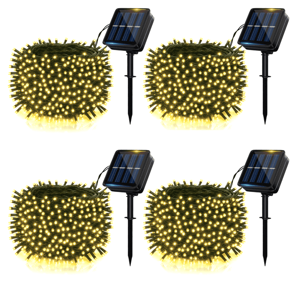 4 Pack Solar String Lights Outdoor, 480LED Solar Fairy Lights with 8 Modes IP65 Waterproof, Indoor & Outdoor Decor for Home, Garden, Patio, Yard, Holiday, Wedding (Warm White)