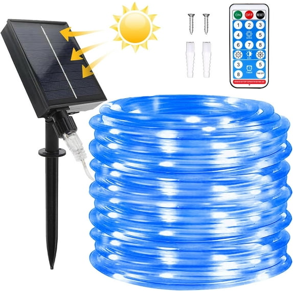 4 Pack Solar String Lights Outdoor Rope Lights, 39ft 8 Modes 100 LED Solar Garden Lights Waterproof Tube Light with Remote for Home Wedding Christmas Party Decorations (Blue)