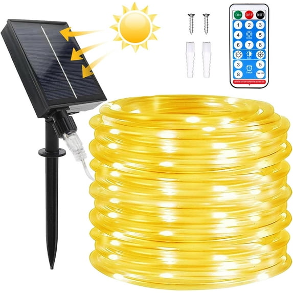 4 Pack Solar String Lights Outdoor Rope Lights, 39ft 8 Modes 100 LED Solar Garden Lights Waterproof Tube Light with Remote for Home Wedding Christmas Party Decorations (Warm White)