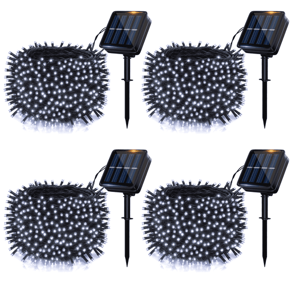 4 Pack Solar String Lights Outdoor Waterproof, 480LED White with 8 Modes, for Gardens, Patios, Trees, Fences Decor