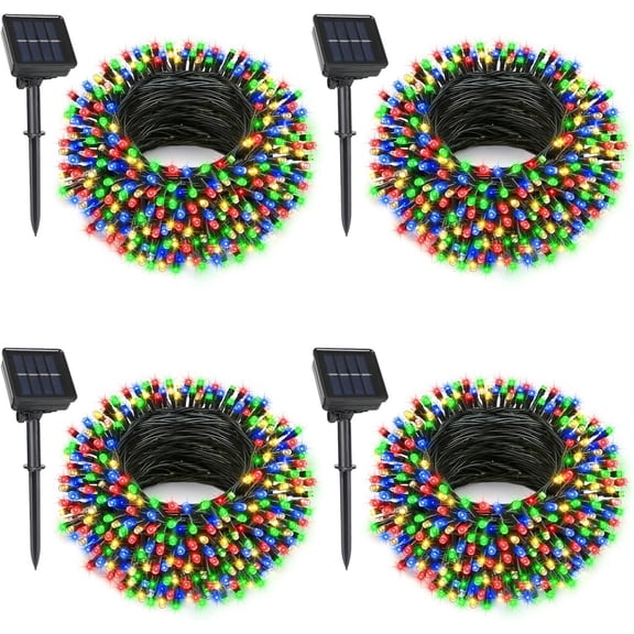 4 Pack Solar String Lights, Total 132Ft 400 LED Solar Twinkle String Lights with 8 Lighting Modes Green Wire for Patio Garden Party Yard Wedding Decors (Multicolor)