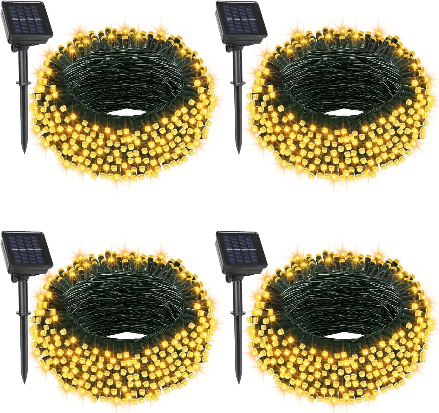 4 Pack Solar String Lights, Total 132Ft 400 LED Solar  Twinkle String Lights  with 8 Lighting Modes Green Wire for Patio Garden Party Yard Wedding Decors (Warm White)