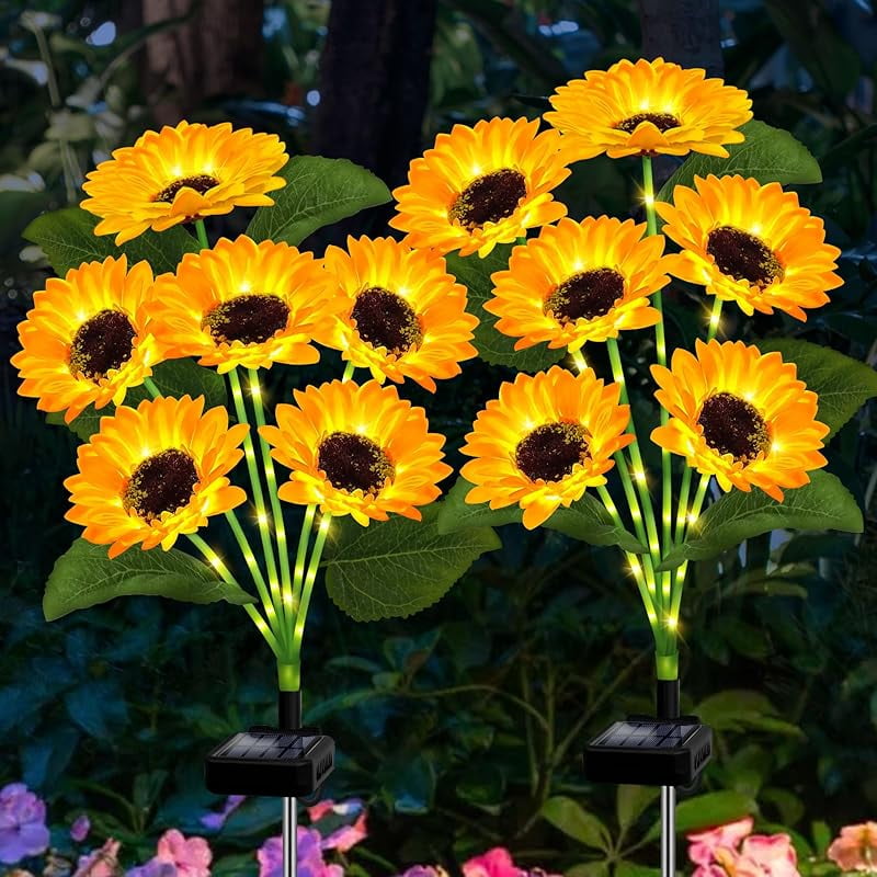 4 Pack Solar Sunflower Garden Lights 24 Vibrant Sunflowers LED Outdoor ...
