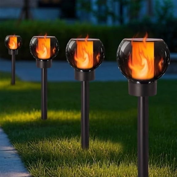4 Pack Solar Torch Lights Outdoor, Flickering Flame Christmas Pathway Solar Globe Lights, Auto On/Off Garden Decorative Light, Waterproof for Landscape Lawn Patio Yard Walkway Deck Driveway