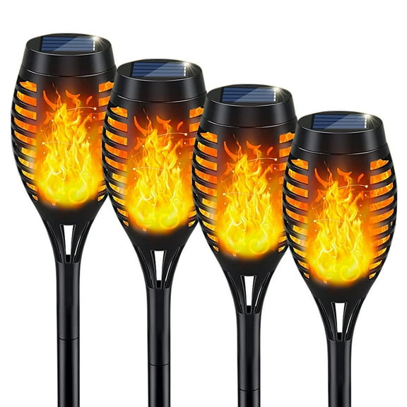 4 Pack Solar Torch Lights Outdoor, LED Flickering Flame Torch Lights, Waterproof Romantic Decoration Landscape Outdoor Solar Powered Flame Lights for Garden Patio Wedding Party