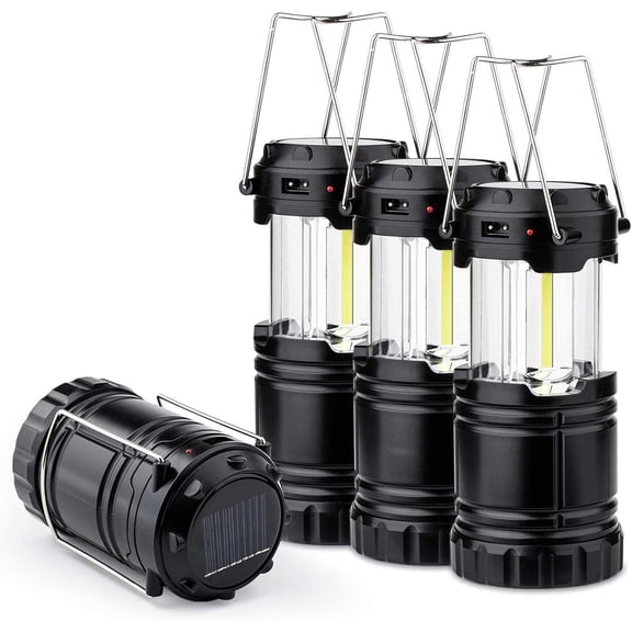4 Pack Solar USB Rechargeable 3  Power Brightest COB LED Camping Lantern,  Collapsible  LED Light