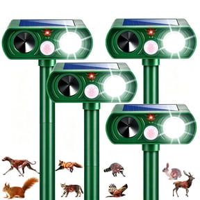 4Pack Solar Ultrasonic Animal Repeller with Motion Sensor & Strobe Light, Waterproof Outdoor Pest Deterrent for Deer, Cats, Rabbits, Squirrels, Raccoons Protect Garden, Yard, Lawn