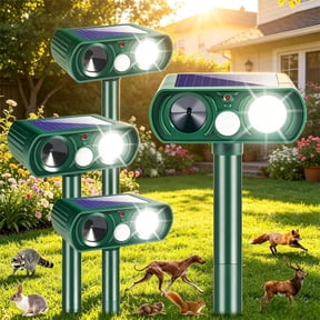 4-Pack Solar Ultrasonic Animal Repeller with Motion Sensor & Strobe Light, Waterproof Outdoor Pest Deterrent for Deer, Cats, Rabbits, Squirrels, Raccoons Protect Garden, Yard, Lawn