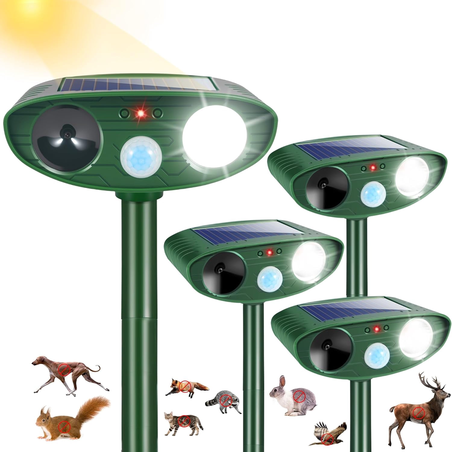 Squirrel Ip 4-Pack Solar Ultrasonic Animal Repeller Outdoor with Strobe Light ...