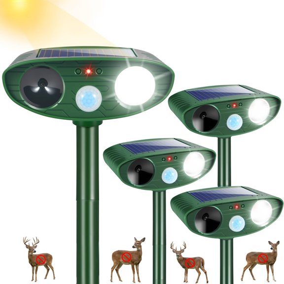 4-Pack Solar Ultrasonic Animal Repeller with Powerful Strobe Flash & PIR Motion Detection, Waterproof Outdoor Deterrent for Deer, Cats, Rabbits, Raccoons, Squirrels  Garden, Yard, Farm