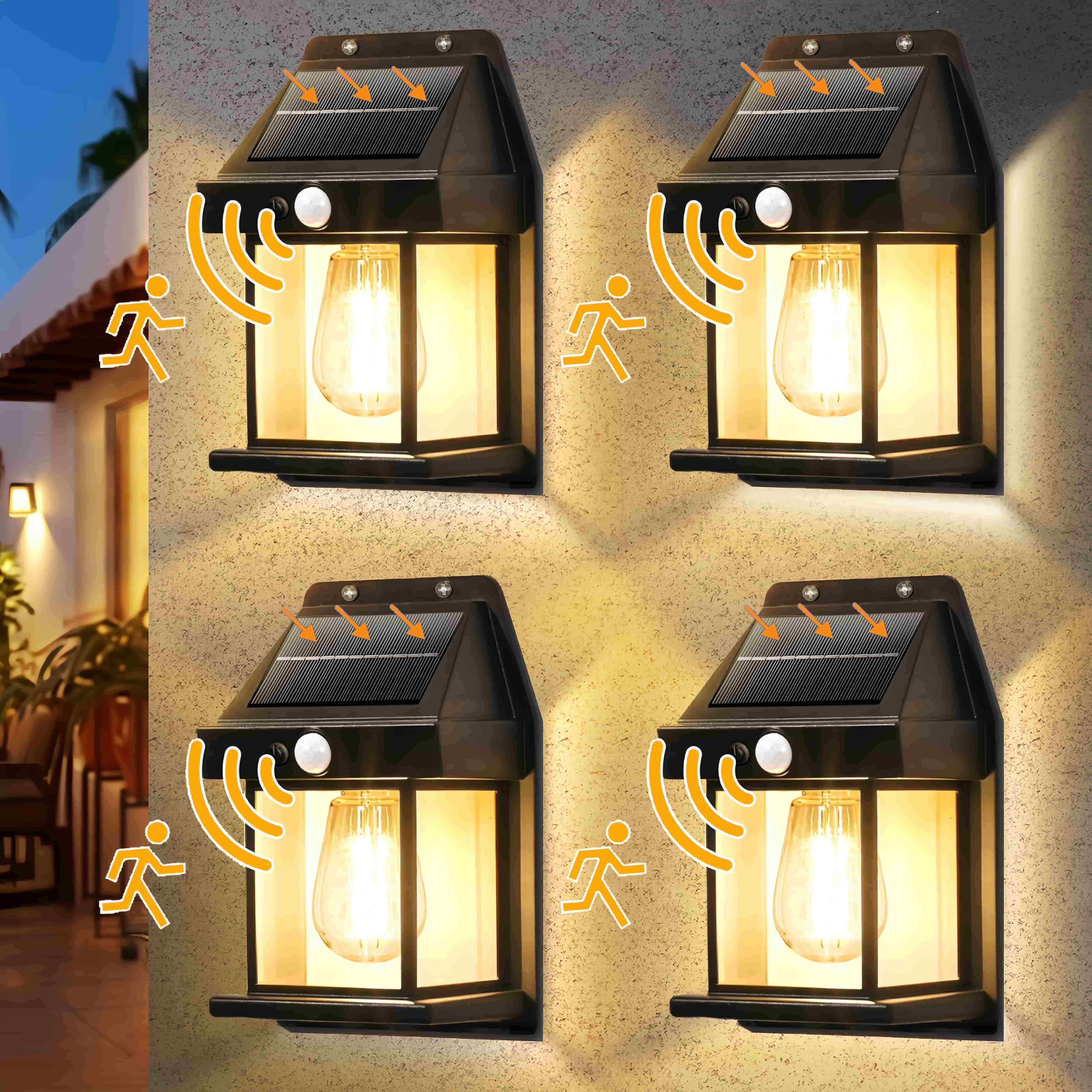 4 Pack Warm Light Porch Lights,Solar Wall Lights Outdoor,Wall Porch