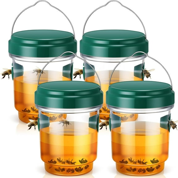 4-Pack Solar Wasp Traps Outdoor Hanging  LED Bee & Hornet Trap, Yellow Jacket Catcher, Reusable Wasp Deterrent for Garden, Orchard & Indoor Use