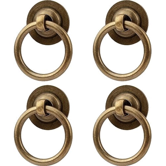 4 Pack Solid Antique Brass Cabinet Pulls Ring Drawer Pulls, Antique Style Kitchen Cabinet Handles Pulls Vintage Pulls Brass Drawer Handles for Cabinets