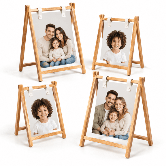 4-Pack Solid Beech Wood A-Frame Freestanding Photo Frames for 4x6 and 5x7 Photos