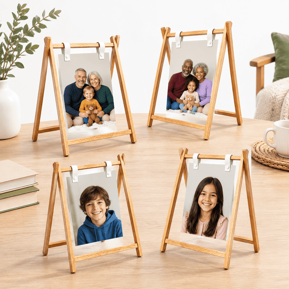4-Pack Solid Beech Wood A-Frame Freestanding Picture Frames for 4x6 and 5x7 Photos