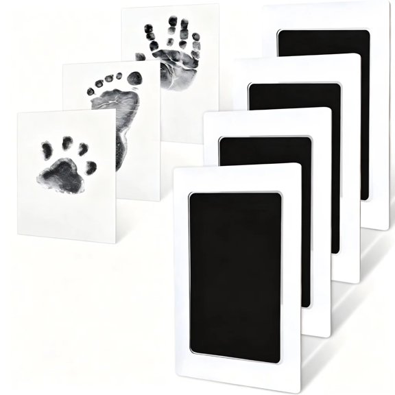 4-Pack Solid Black Inkless Hand Footprint Kit, Mess-Free Safe Ink Pad.