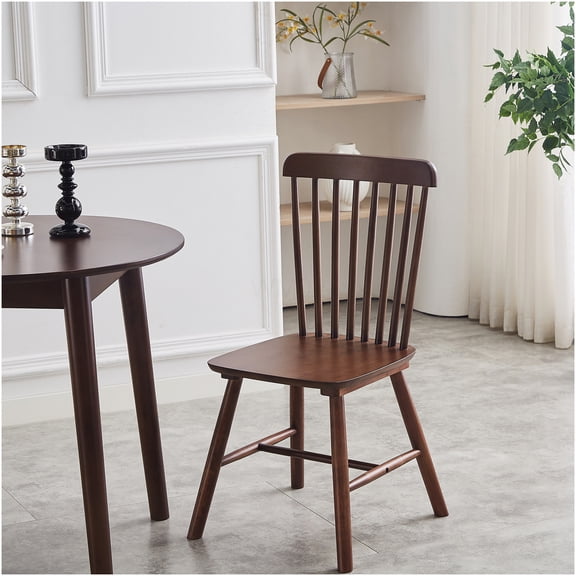 4 Pack Solid Rubber Wood Dining Chairs, Walnut Finish, Comfortable Kitchen and Restaurant Seating Set