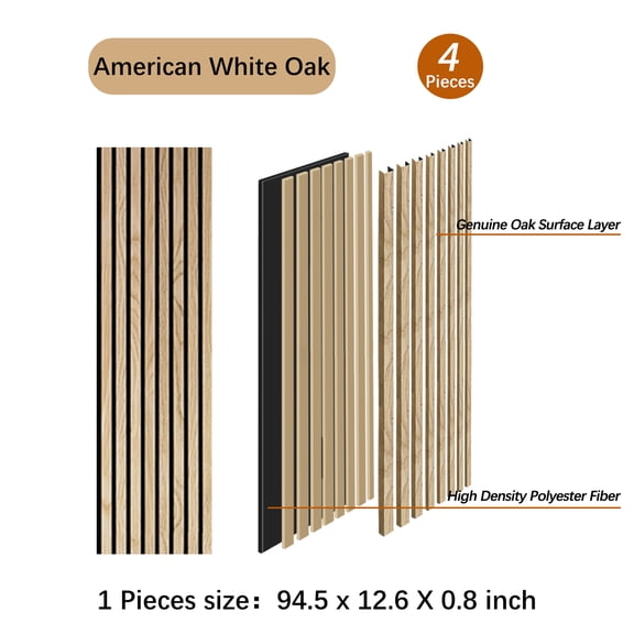 4-Pack Soundproof Wall Panels for Interior Wall Decor, Genuine Wood Veneer Acoustic Wall Panels - 12" W x 93" L, Cover 33 Sq.ft